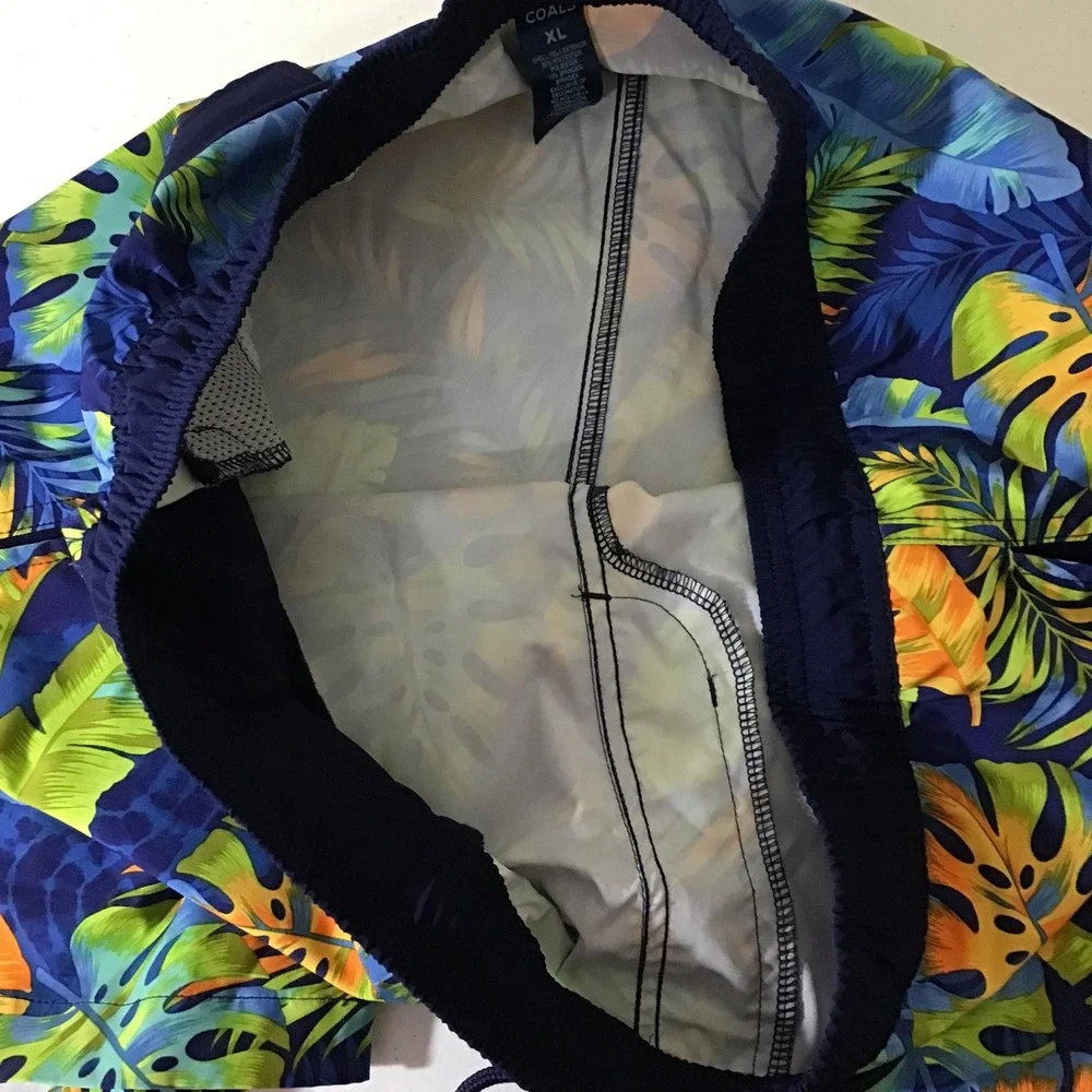 Hot Coals Mens XL Tropical Palm Leaf Swim‎ Trunks Blue Green Orange RN103658